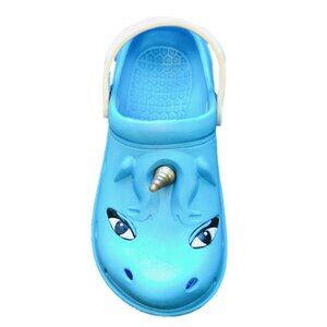 Kids Unicorn-Themed Light Blue Clogs With White Adjustable Strap - MD 1/2